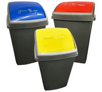 STORM TRADING GROUP 50 Litre Grey Commercial Recycling Bins With Colour Coded Lids - Set Of 3