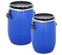 STORM TRADING GROUP 60 Litre Blue Open Top Storage Barrel Drum Keg with Lid and Latch Ring, Food Grade for Transporting/Shipping, Air Tight Barrel (2)