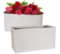 STORM TRADING GROUP Amalfi Light Grey Stone Effect Trough Long Flower Planter Ideal For Home, Gardens, Balconies, Greenhouses & Patios (2)