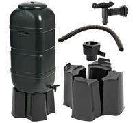 STORM TRADING GROUP Black Space Saving Water Butt Sets Complete With Stand, Lid & Diverter Perfect For Garden & Decking Areas - 100 Litre