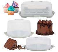 STORM TRADING GROUP Clear Plastic Cake/Cupcake Caddy Storage Container Boxes With Lids & Carry Handles For Cakes, Cupcakes, Pies & Desserts (Round Cake Box)