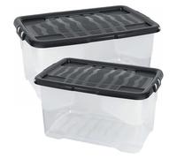 STORM TRADING GROUP Curve Plastic Storage Boxes With Black Lids Stackable & Strong Durable Containers For Home & Office Organization (2, 65 Litre)
