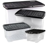 STORM TRADING GROUP Curve Plastic Storage Boxes With Black Lids Stackable & Strong Durable Containers For Home & Office Organization (1, 10 Litre)
