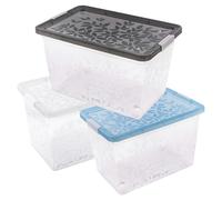 STORM TRADING GROUP Elegant Jasmine Leaves Plastic Storage Containers With Clip Locked Lids - 55 Litre (2 Lids Each Blue, Black & Clear) - 6 x