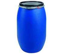 STORM TRADING GROUP Extra Large 220 Litre Plastic Blue Open Top Storage Barrel Drum Keg with Lid and Latch Ring, UN Approved, Grade for Shipping, Air Tight