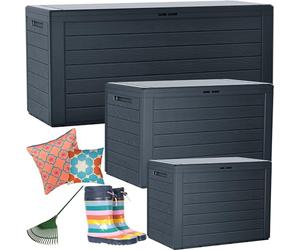 STORM TRADING GROUP Garden Storage Boxes Outdoor Furniture 140L Medium, 190L Large, 280L Extra Large - Multipurpose Box Cushions/Wellies/Logs/Coal/ Tools (280 Litre, 1 Box), Anthracite Grey