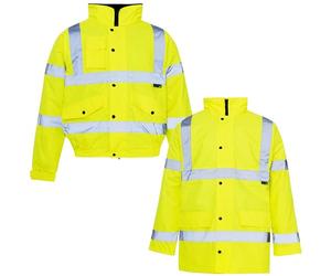 STORM TRADING GROUP Hi Viz Jackets High Visibility Parka Workwear Security Safety Fluorescent Concealed Hood Waterproof Work Wear Bomber Jackets Coats (Large (L), Bomber Jacket)