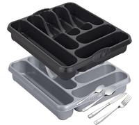 STORM TRADING GROUP Large 7 Compartment Cutlery Tray Rack Holder Drawer Organiser Storage Stand For Kitchen Worktops & Drawers (Silver, 1 Tray)
