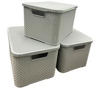 STORM TRADING GROUP Light Grey Rattan Effect Storage Baskets With Strong Lids Ideal For Kitchen, Bathroom, Laundry Room, Home & Office Storage Boxes (2)
