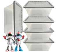 STORM TRADING GROUP Pack of 5 Plastic Storage Boxes Large (62 Litre) With Silver Lids Clear Multipurpose Container For Kitchen, Home, Garage, Bedroom & Office