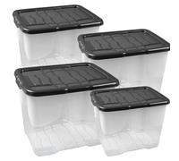 STORM TRADING GROUP Pack Of 5 Strong Durable 24 Litre Curve Plastic Storage Boxes With Black Lids For Home & Office