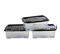 STORM TRADING GROUP Pack Of 5 Strong Durable 30 Litre Curve Plastic Underbed Storage Boxes With Black Lids For Home & Office