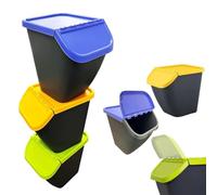 STORM TRADING GROUP Pelican Waste Segregation Recycling Bins Kitchen/Home/Office Bins Colour Coded Lids Blue, Green & Yellow (3 Bins With 3 Coloured Lids - Blue, Green & Yellow)
