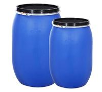 STORM TRADING GROUP Plastic Blue Open Top Storage Barrel Drum Keg with Lid & Latch Ring - 220 Litre