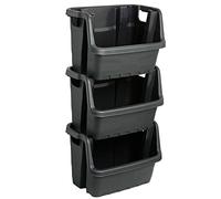 STORM TRADING GROUP Stacking Crates Heavy Duty Large Open Fronted Storage Boxes Bin For Order Picking, Recycling, Industrial, Garage & Kitchen Stackable Organiser Baskets (Set of 3)