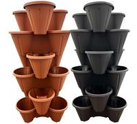 STORM TRADING GROUP Strawberry Planters Tri-Pot Stacking Pots For Herb Flower Bedding Indoor Outdoor Garden Black & Terracota (Black, 3 Strawberry Planters (Trio 3 Pot))