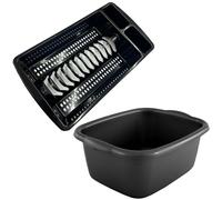 STORM TRADING GROUP Washing Up Bowl & Dish Drainer Rack Set Ideal For Kitchens - Black Washing Up Bowl & Black Dish Drainer Rack
