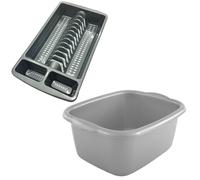 STORM TRADING GROUP Washing Up Bowl & Dish Drainer Rack Set Ideal For Kitchens - Silver Washing Up Bowl & Silver Dish Drainer Rack