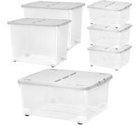 STORM TRADING GROUP Wheeled Plastic Storage Boxes With Folding Split Lids Strong Stackable Containers Ideal For Home & Office Storage Solution (30 Litre, 5 Containers With Lids)