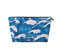 Storm Waves Raging Ocean Water Leather Cosmetic Bag Travel Makeup Bag Portable Toiletry Bag Roomy Handbags Purses for Women Girls