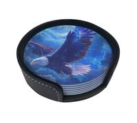 Stormcloud Eagle Soaring Leather Coaster Round Drink Coasters 6 Pcs Home Decor