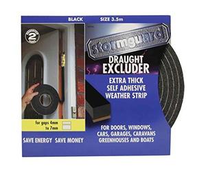 STORMGUARD B01N7NHWZ4 Black Extra Thick Rubber Foam Draught excluder Weather proofing Seal for 4-7mm Gaps 3.5 Metre roll. Guaranteed 2 Years