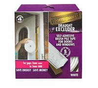 Stormguard White Brush pile draught excluder weather proofing seal self adhesive. 5 Metre Roll, Guaranteed 4 years.