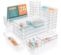 StorMiracle 28 PCS Clear Plastic Drawer Organizers Set, 4 Size Desk Drawer Organizer Trays for Makeup, Jewelry, Kitchen Utensils, Gadgets and Office Accessories