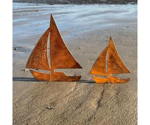 Storm's Gartenzaubereien Decorative Ship - Sailing Boat in Rust Look Set of 2 for Screwing In 24 - 17 cm for Maritime Decoration in the Garden