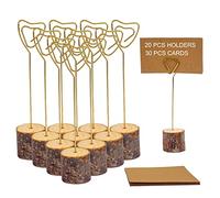 STORMSHOPPING 20 Pcs Rustic Wood Place Card Holders and 30 Pcs Kraft Place Cards, Wooden Table Number Holder Stand Photo Picture Note Clip Holders for Wedding Party Name Sign(Gold Heart Wire)