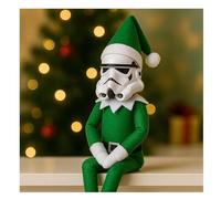 Stormtroop-er On A Stoop Christmas Elf Doll,Collectible Inspired Elf Figurine,Funny Holiday Decoration,Figurine Elf,Stocking Stuffer & Gift for Fans (Green)