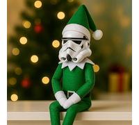 Stormtrooper On A Stoop Christmas Elf Doll,Collectible Inspired Elf Figurine,Funny Holiday Decoration,Figurine Elf,Stocking Stuffer & Gift for Fans (Green)