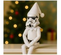 Stormtrooper On A Stoop Christmas Elf Doll, Funny Holiday Decoration, Collectible Inspired Elf Figurine, Stocking Stuffer for Home Office Christmas Decor (White)