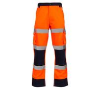 Stormway Hi Vis 3 Band Combat Trousers - Durable Polyester/Cotton, High Visibility Work Pants with Multiple Pockets and Knee Pad Pockets, Ideal for Work Safety - Orange/Navy, Long, Size: 40