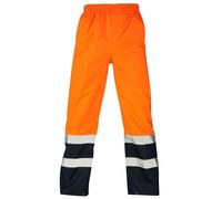 Stormway Hi Vis Waterproof Overtrousers High Visibility Reflective Bands, Outdoor Work, Wind & Rain Protection - Unisex Orange/Navy
