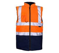 Stormway Mens Hi Vis Visibility Reversible Reflective Bodywarmer Fleece Lined Safety Workwear Gilet Vest (Orange/Navy, XXL)