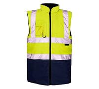 Stormway Mens Hi Vis Visibility Reversible Reflective Bodywarmer Fleece Lined Safety Workwear Gilet Vest (Yellow/Navy, XXL)
