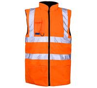 Stormway Mens Hi Vis Visibility Reversible Reflective Bodywarmer Fleece Lined Safety Workwear Gilet Vest (Orange, L)