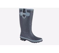 Stormwells DOTTY Ladies Rubber Wellington Boots Pale Blue Polka Dot/Navy UK 8