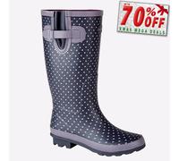 Stormwells Dot Polka Womens Wellies (Extra Wide) Wellington Boots Navy