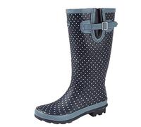 Stormwells DOTTY Ladies Rubber Wellington Boots Pale Blue Polka Dot/Navy UK 7