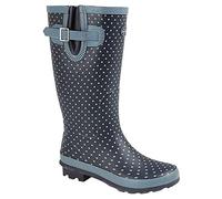 Stormwells Dot Polka Wellingtons Womens (Extra Wide) | Slip On Shoes | Pale Blue Polka Dot/Navy | UK Size 9