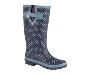 Stormwells DOTTY Womens Rubber Wellington Boots Pale Blue Polka Dot/Navy - Size UK 4