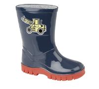 StormWells W204 PUDDLE Boys Girls Wellingtons Rain Boots Navy Blue/Red PVC