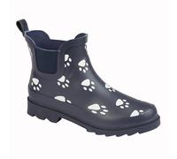 StormWells W275C Ladies Ankle Wellington Boots Navy Blue/Paw Print 8