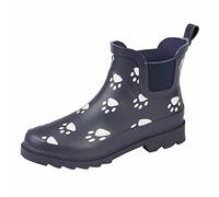 StormWells W275C Ladies Ankle Wellington Boots Navy Blue/Paw Print 7