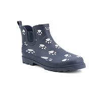 StormWells Womens Ladies Navy Paw Print Short Welly Shoes Wellington Wellies Ankle Boots (Navy/Paw, 8 UK, numeric_8)