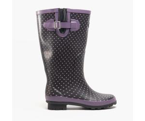 Stormwells Womens Rubber Pull-On Comfort Mauve Polka Dot/Navy Wellingtons
