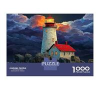 Stormy Coastal Lighthouse 1000 Piece Adult Puzzle - Recycled Cardboard & Brain Training Adult Puzzle Dramatic Rocky Shores - Adult Puzzle Enthusiasts 38x26cm/1000pcs Festive for Adults