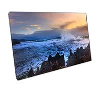 Stormy Dark Seascape At Dawn Wild Waves Crashing Into Each Other And Jagged Rocks Wall Art Print On Canvas Picture For Home Office Decor 91x61cm (36x24In)